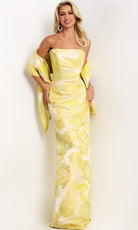 Jovani 45289 - Strapless Floral Jacquard Column Gown - designer formal gown at Silhouette Dresses