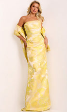 Jovani 45289 - Strapless Floral Jacquard Column Gown - back view