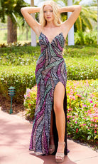 Primavera Couture 4528 - Geometric Deep V-Neckline Prom Dress - designer formal gown at Silhouette Dresses