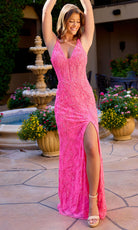 Primavera Couture 4529 - Beaded Lace Plunging Sheath Dress - back view