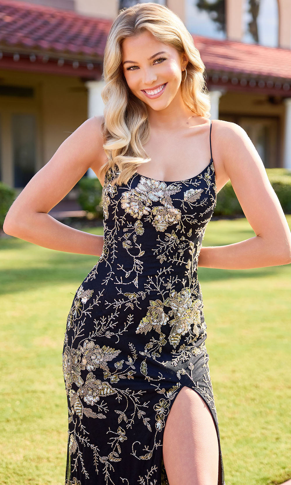 Primavera Couture 4531 - Scoop Neck Beaded Floral Dress - view 4