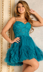 Jovani 45335 - Lace Embroidered Tulle Short Dress - designer homecoming dress at Silhouette Dresses