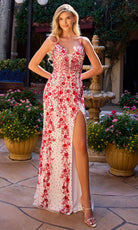 Primavera Couture 4533 - Floral Beaded Plunging Slit Dress - view 11