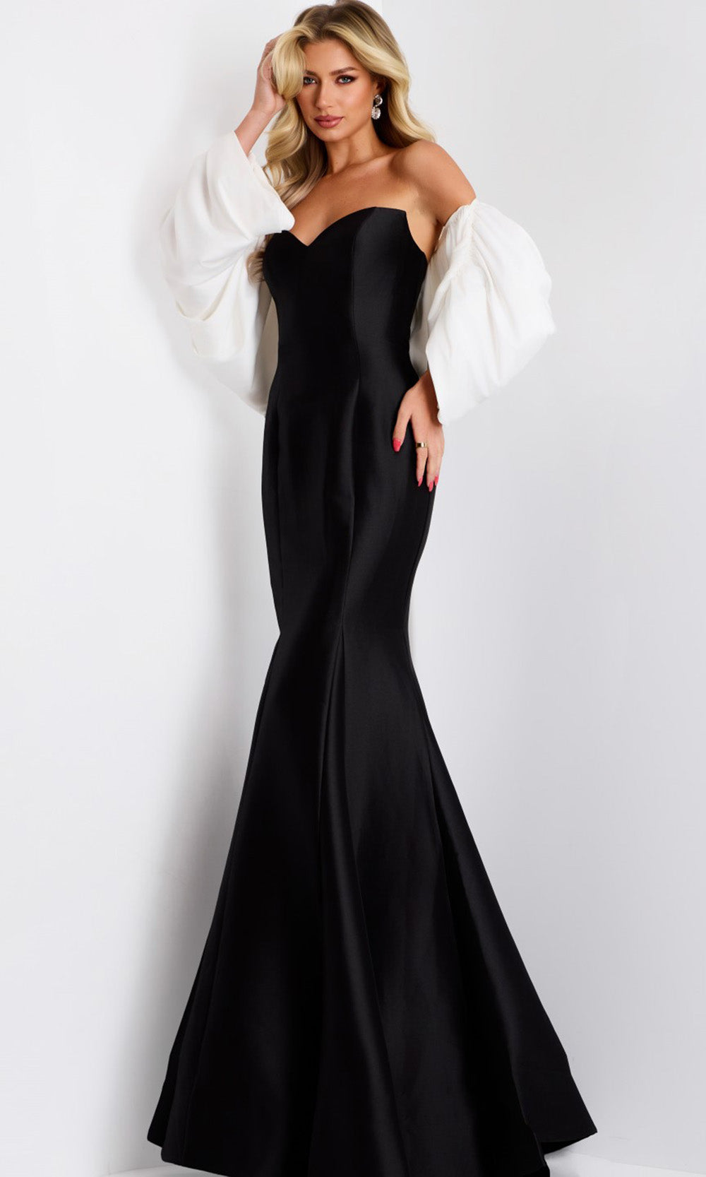 Jovani 45358 - Dramatic Sleeves Velvet Mermaid Gown - back view