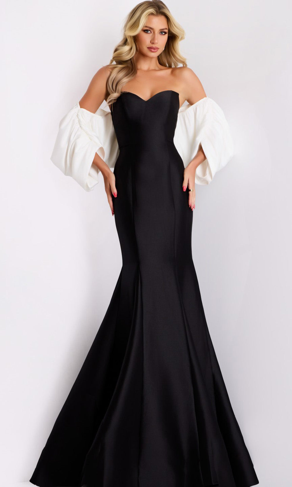 Jovani 45358 - Dramatic Sleeves Velvet Mermaid Gown - detail view