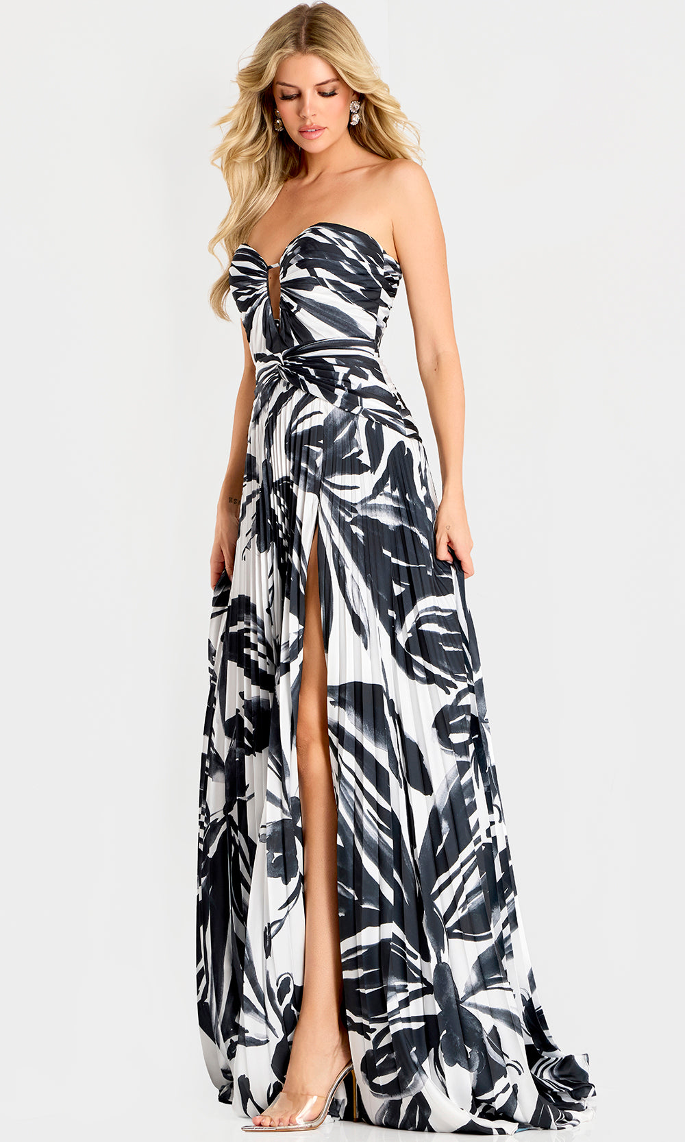 Jovani 45366 - Printed Chiffon Sweetheart Cutout Gown - detail view