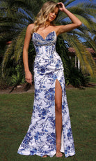 Primavera Couture 4537 - Strapless Floral High Slit Prom Dress - back view