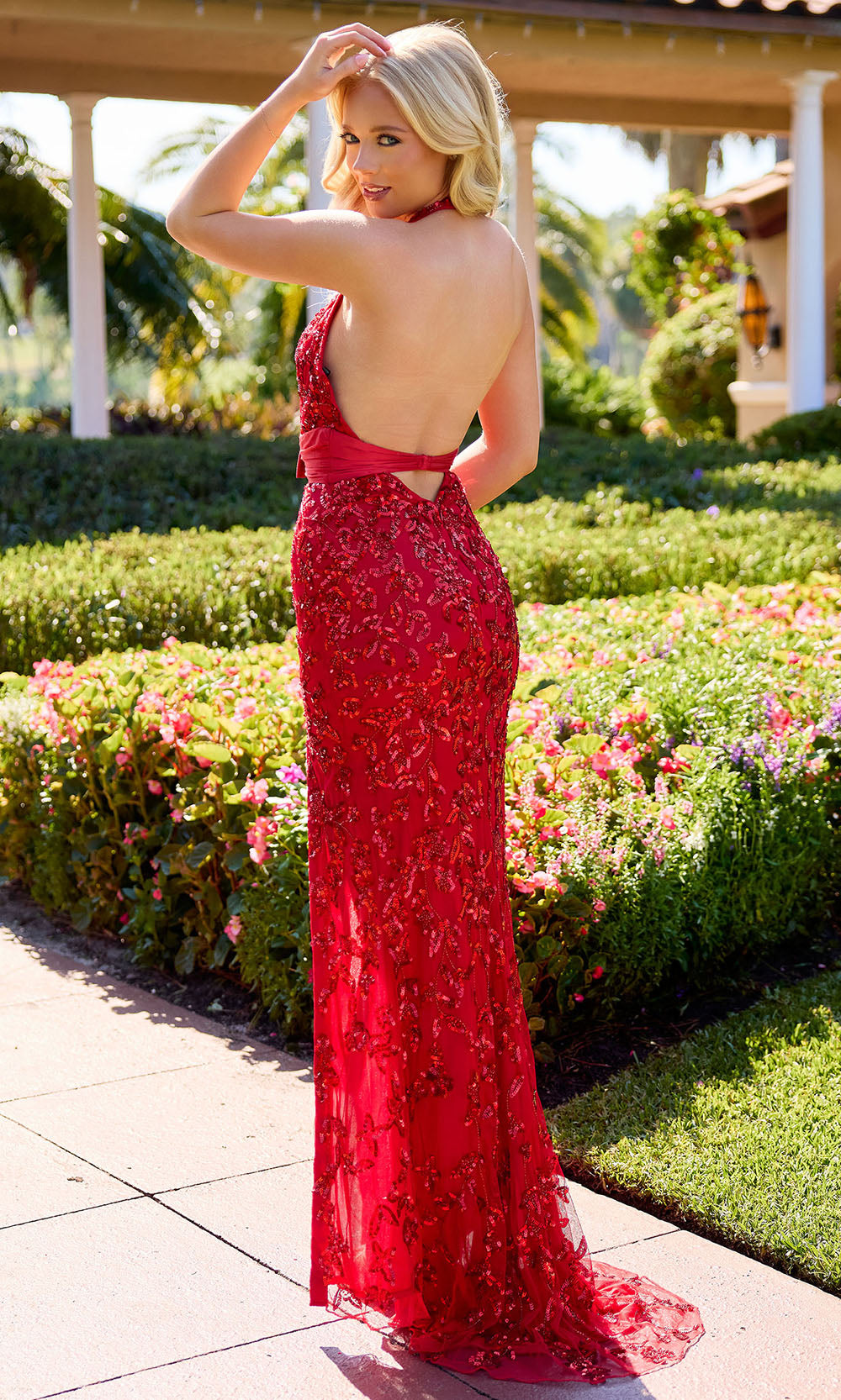 Primavera Couture 4538 - Halter Neckline Bow Waist Prom Dress - detail view