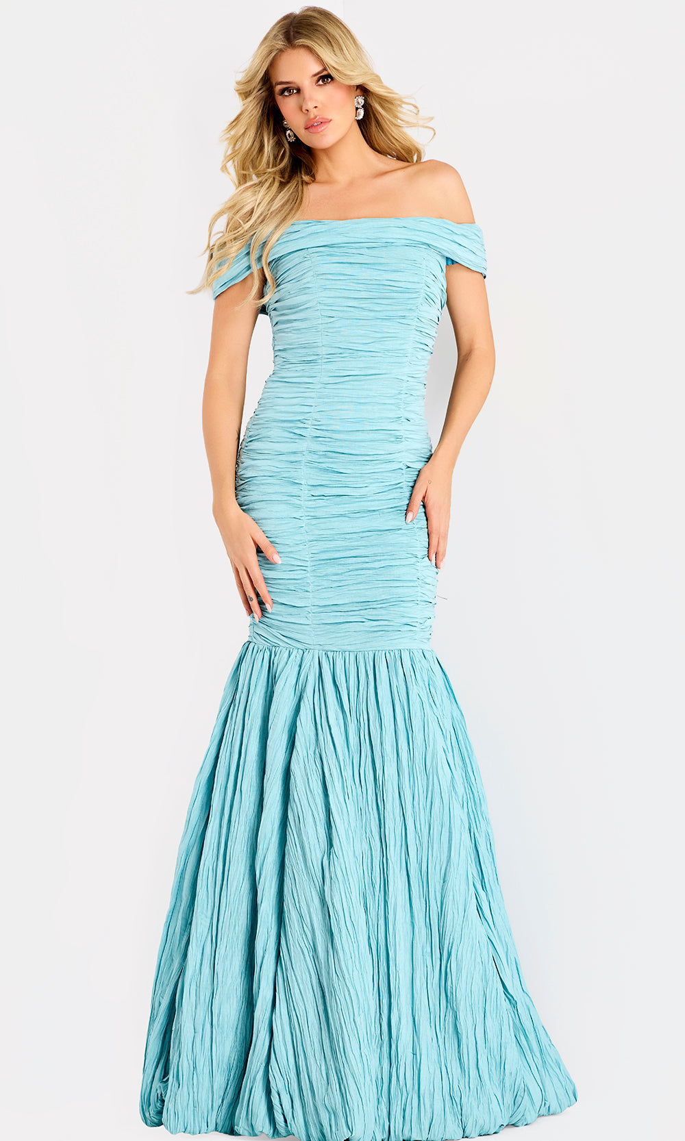 Jovani 45400 - Off Shoulder Crinkle Textured Gown - back view