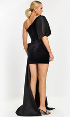 Jovani 45428 - Ruched One Shoulder Mini Dress with Bow Accent - back view