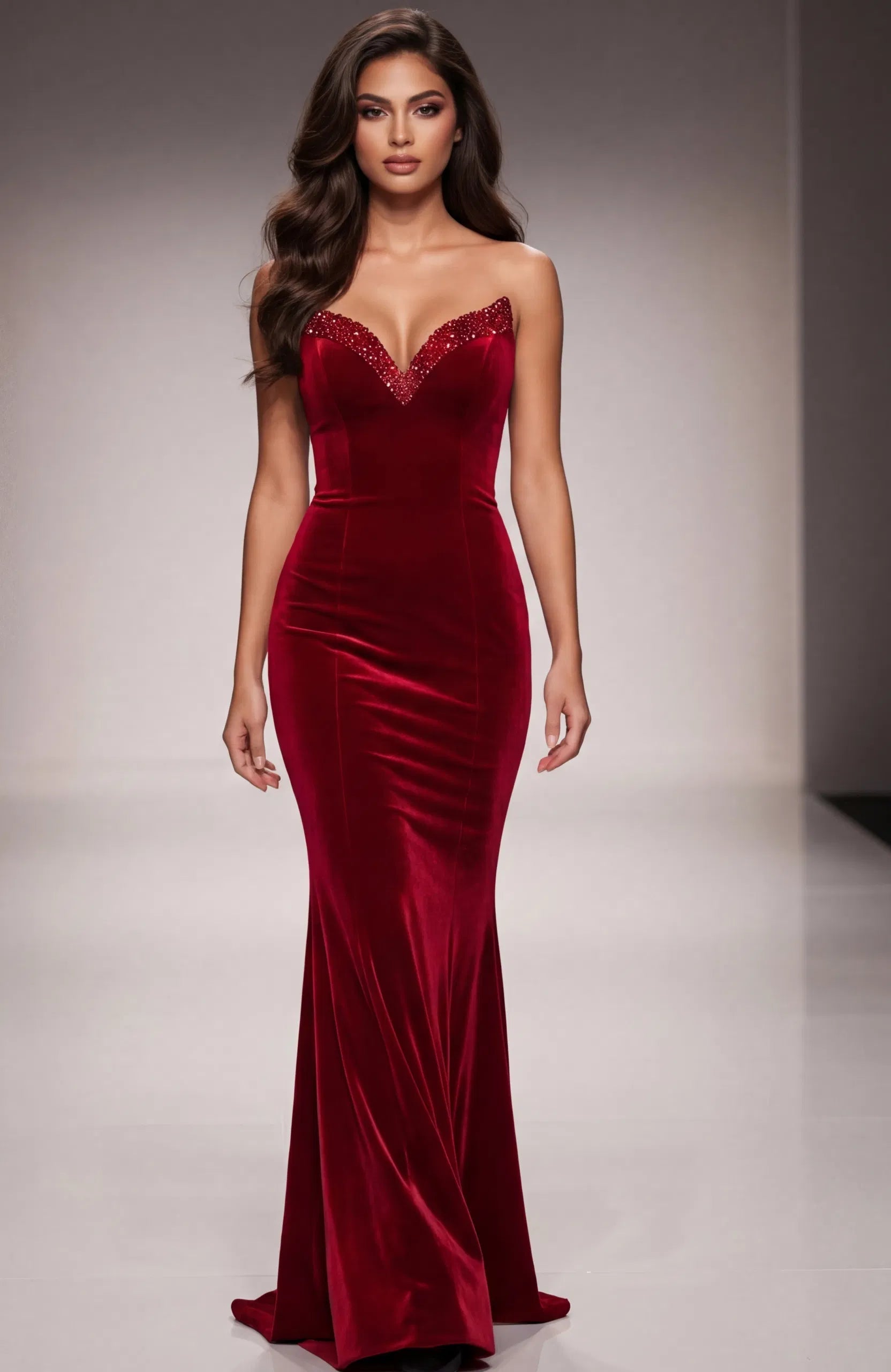 Jovani 45479 - Velvet Sweetheart Neckline Prom Dress - view 9