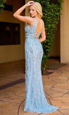 Primavera Couture 4548 - V-Neckline Shimmering High Slit Dress - detail view