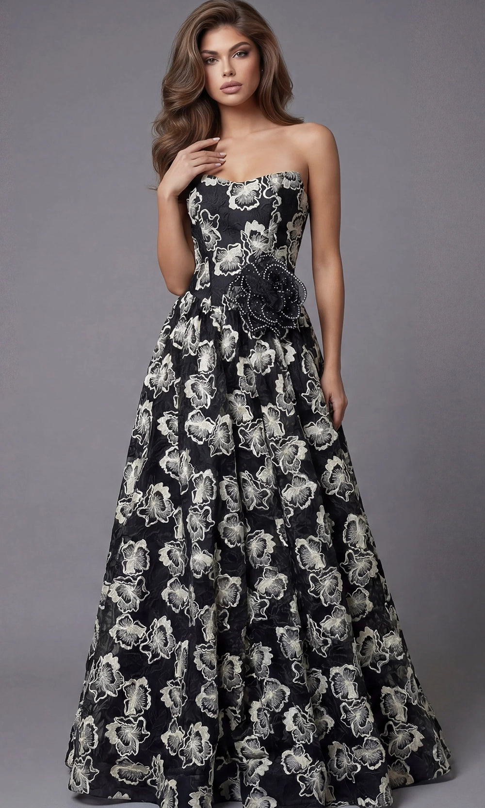 Jovani 45499 - Floral Pattern Semi-Sweetheart Ballgown - designer prom dress at Silhouette Dresses
