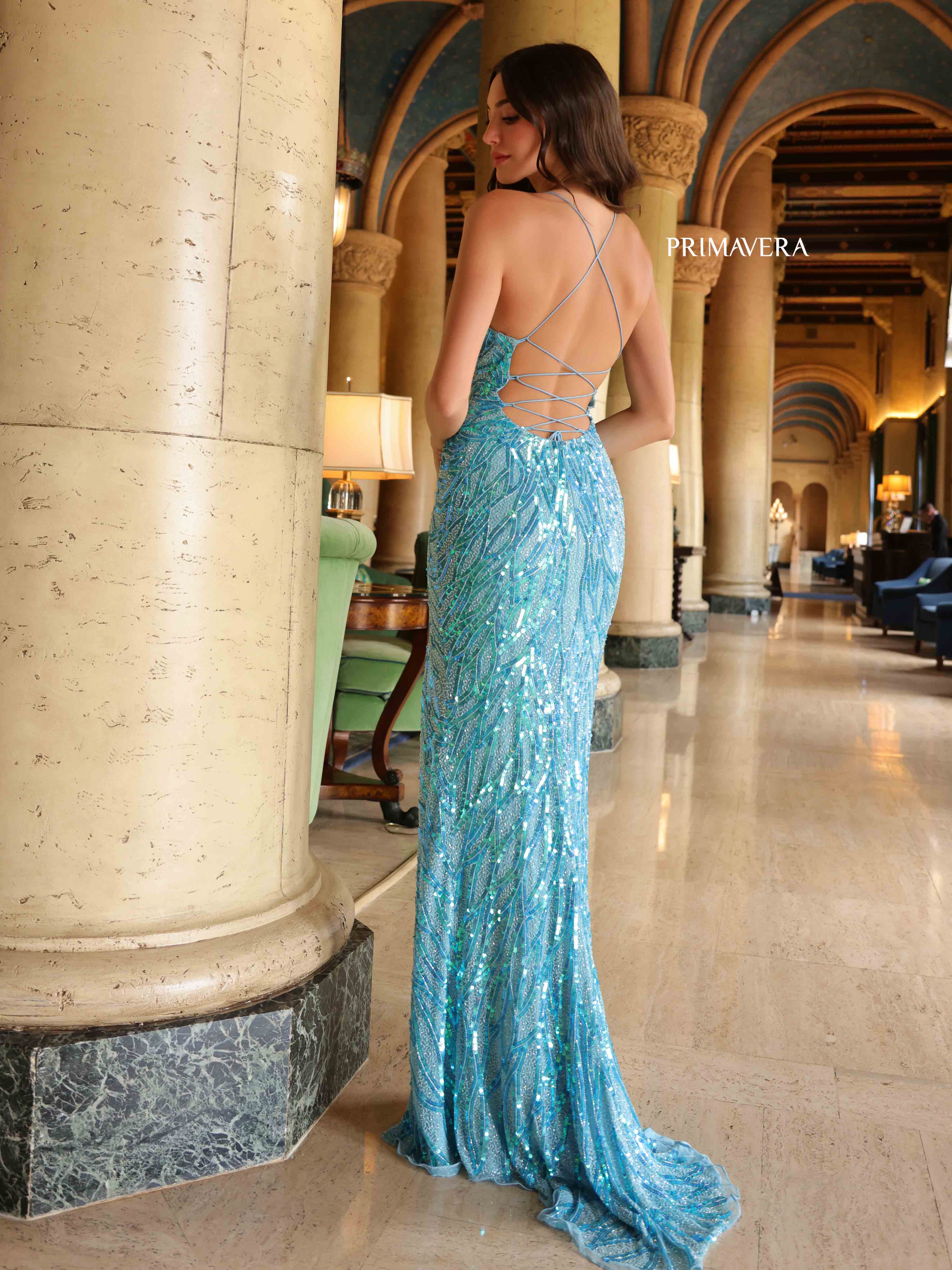 Primavera Couture 4551 - Sheath Skirt Shimmering Applique Prom Dress