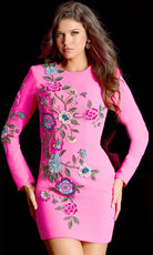 Jovani 45522 - Floral Beaded Long Sleeve Bodycon Dress - designer prom dress at Silhouette Dresses