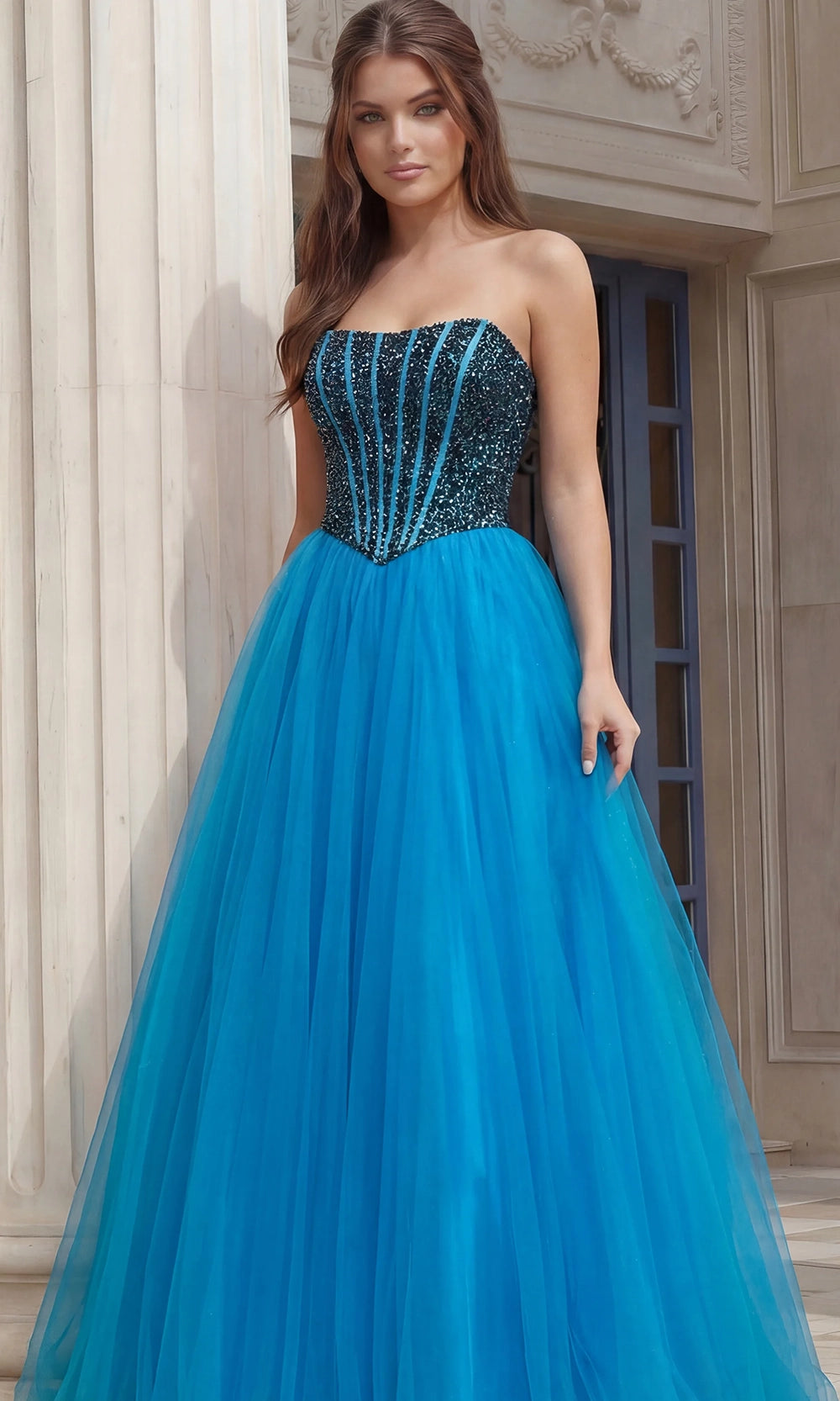 Jovani 45539 - Beaded Corset Layered Tulle Ballgown - designer ball gown at Silhouette Dresses