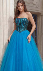 Jovani 45539 - Beaded Corset Layered Tulle Ballgown - detail view