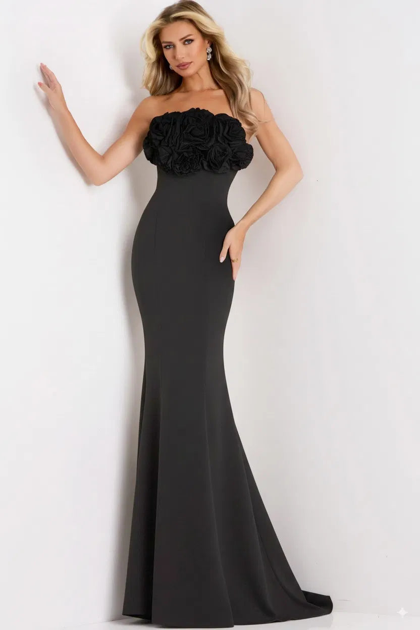 Jovani 45561 - Strapless Floral Accent Trumpet Gown - designer formal gown at Silhouette Dresses