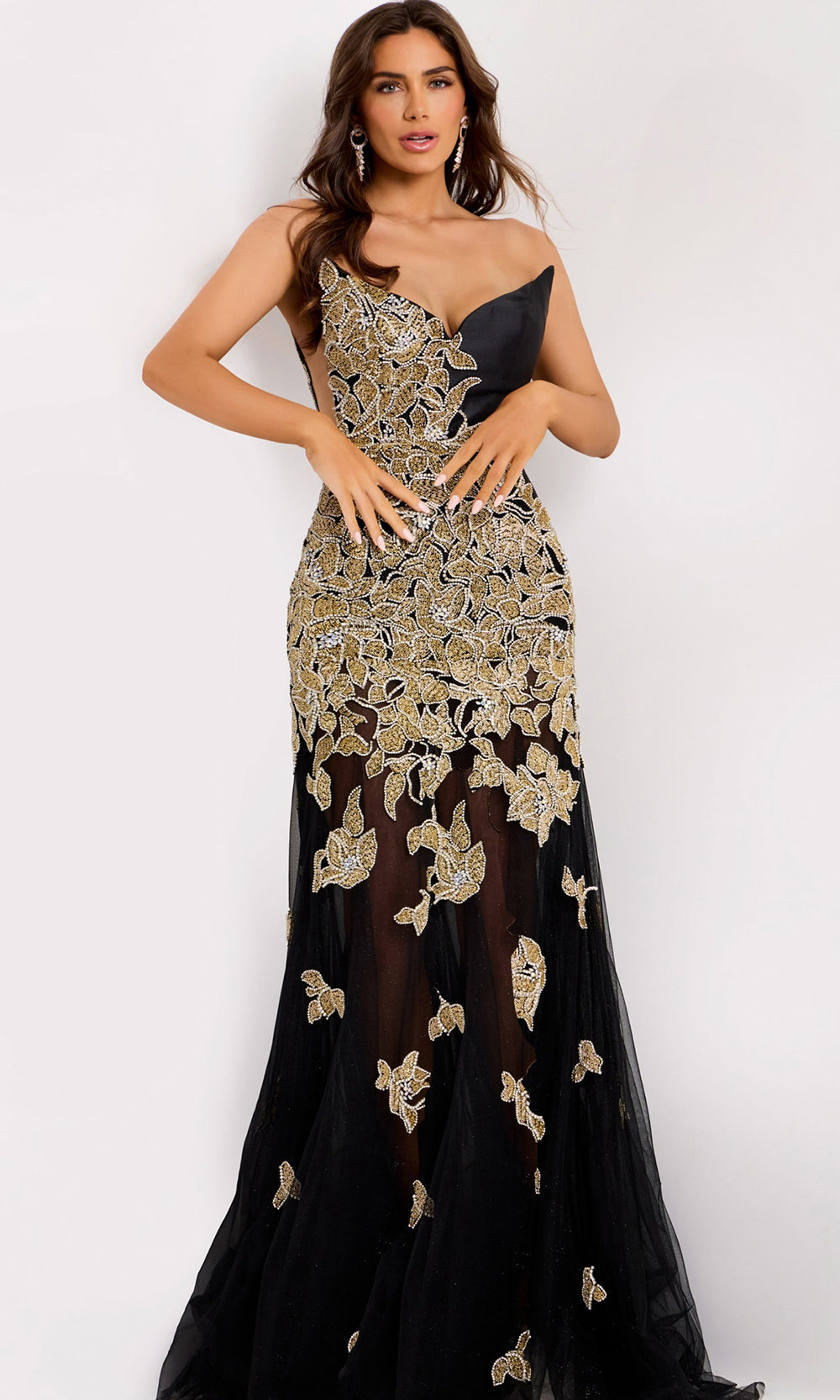 Jovani 45604 - Beaded Applique V-Neckline Evening Gown - view 4