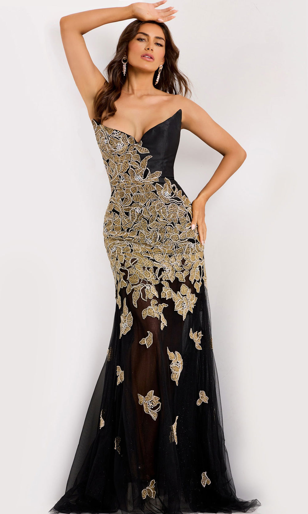 Jovani 45604 - Beaded Applique V-Neckline Evening Gown - back view