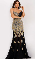 Jovani 45604 - Beaded Applique V-Neckline Evening Gown - designer formal gown at Silhouette Dresses