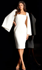 Jovani 45607 - Cape Overlay Knee-Length Cocktail Dress - detail view