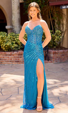 Primavera Couture 4560 - Plunging Beaded Corset Prom Dress - detail view