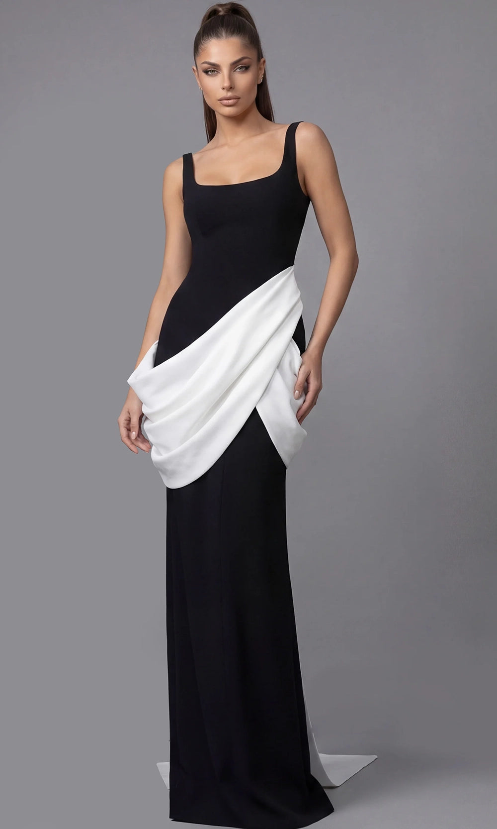 Jovani 45619 - Square Neck Draped Sheath Gown - view 4