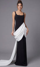 Jovani 45619 - Square Neck Draped Sheath Gown - detail view