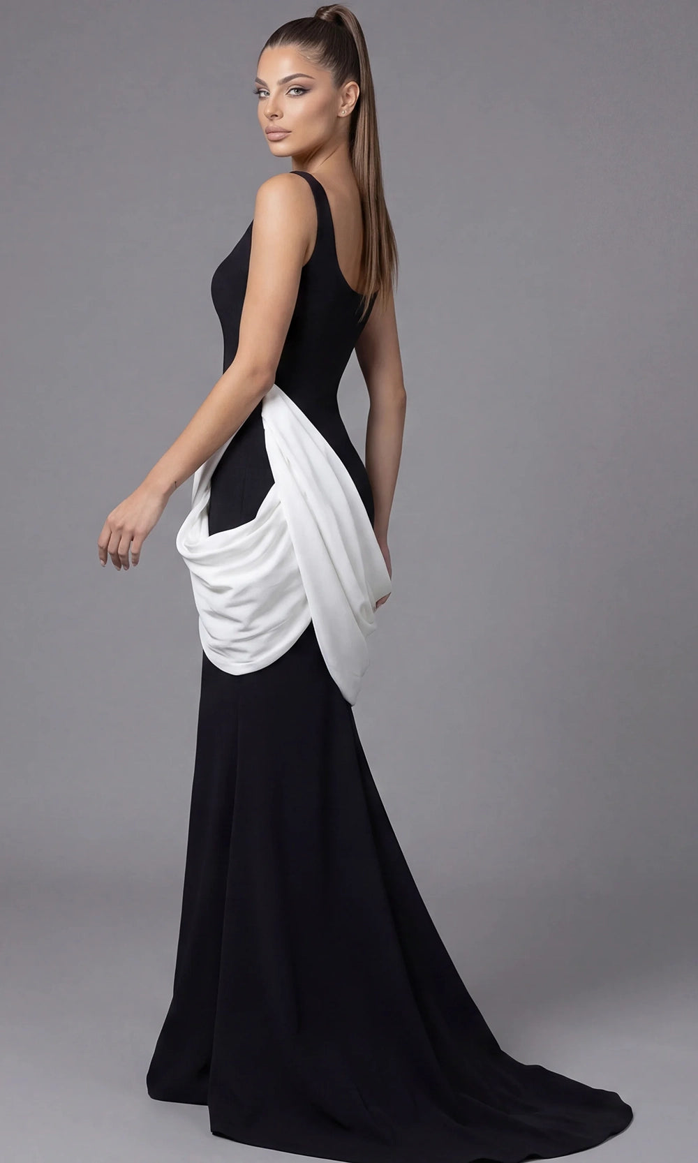 Jovani 45619 - Square Neck Draped Sheath Gown - view 5