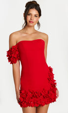 Jovani 45635 - Straight Neckline Mini Dress with 3D Floral Trim - back view