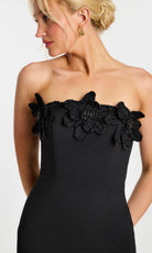 Jovani 45640 - Straight Neckline Floral Accent Midi Dress - detail view