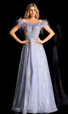 Jovani 45647 - Beaded Tulle Off Shoulder Gown with Feathers - designer mother of the bride dress at Silhouette Dresses