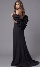 Jovani 45653 - Ruffled Off Shoulder Scuba Long Gown - detail view
