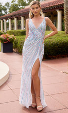 Primavera Couture 4565 - Multicolor Plunging Neck Prom Dress - back view