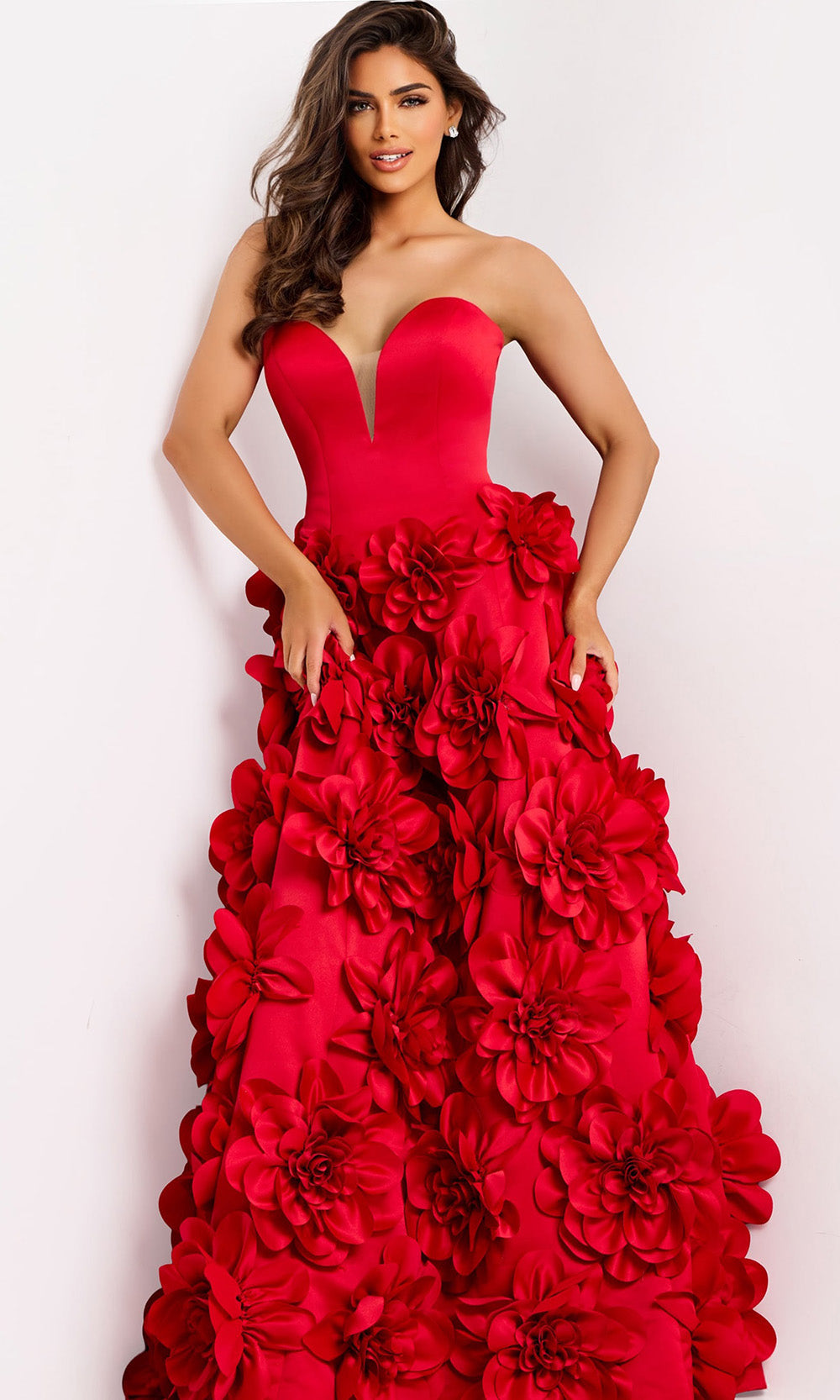 Jovani 45661 - Strapless 3D Floral Applique Ballgown - back view