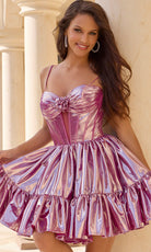 Jovani 45695 - Corset Bodice Metallic Dress with Ruffled Hem - designer homecoming dress at Silhouette Dresses