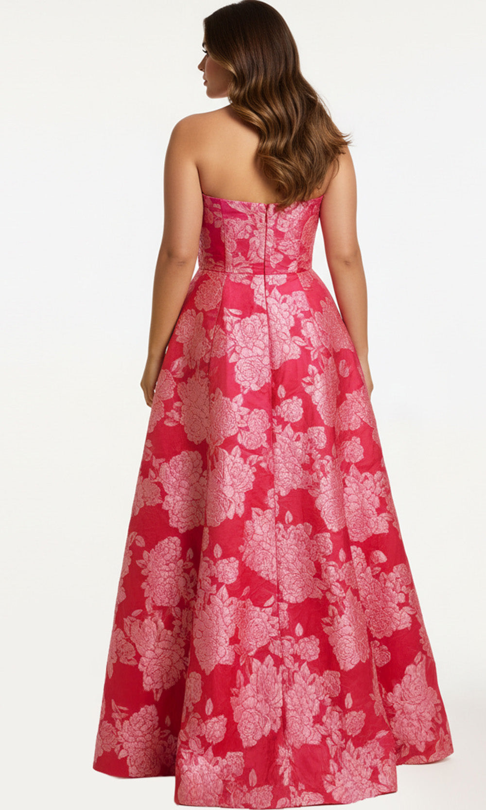 Jovani 45721 - Floral Jacquard Straight Neckline Gown - detail view
