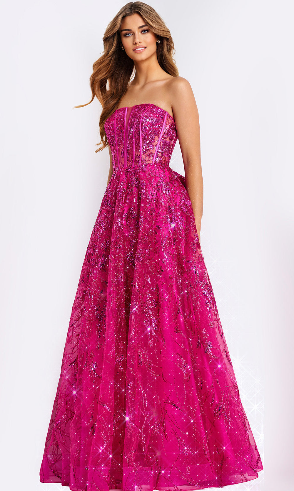 Jovani 45913 - Bow Back Shimmer Straight Neckline Gown - back view