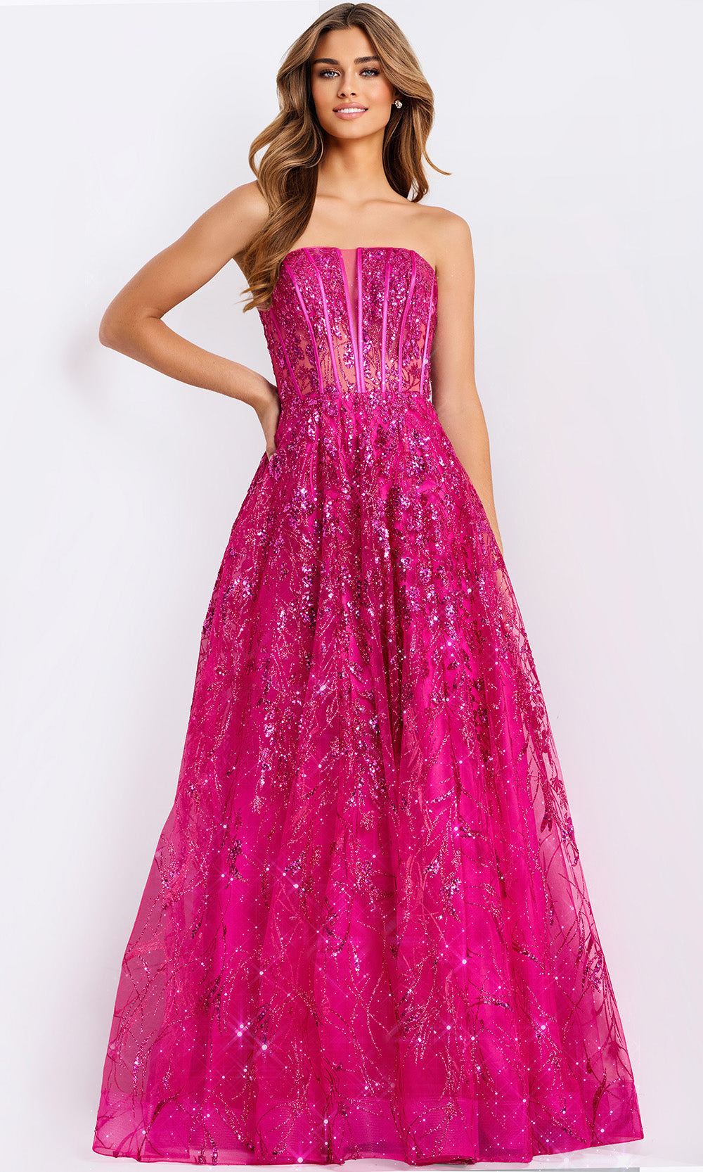 Jovani 45913 - Bow Back Shimmer Straight Neckline Gown - detail view