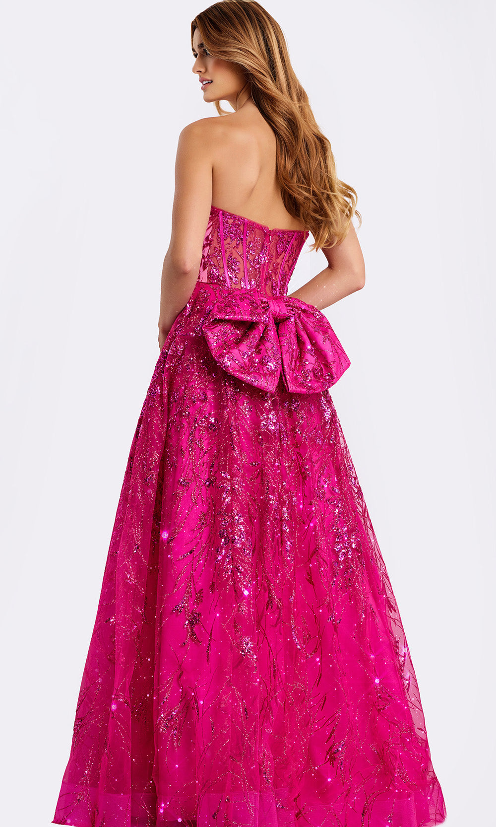 Jovani 45913 - Bow Back Shimmer Straight Neckline Gown - view 4