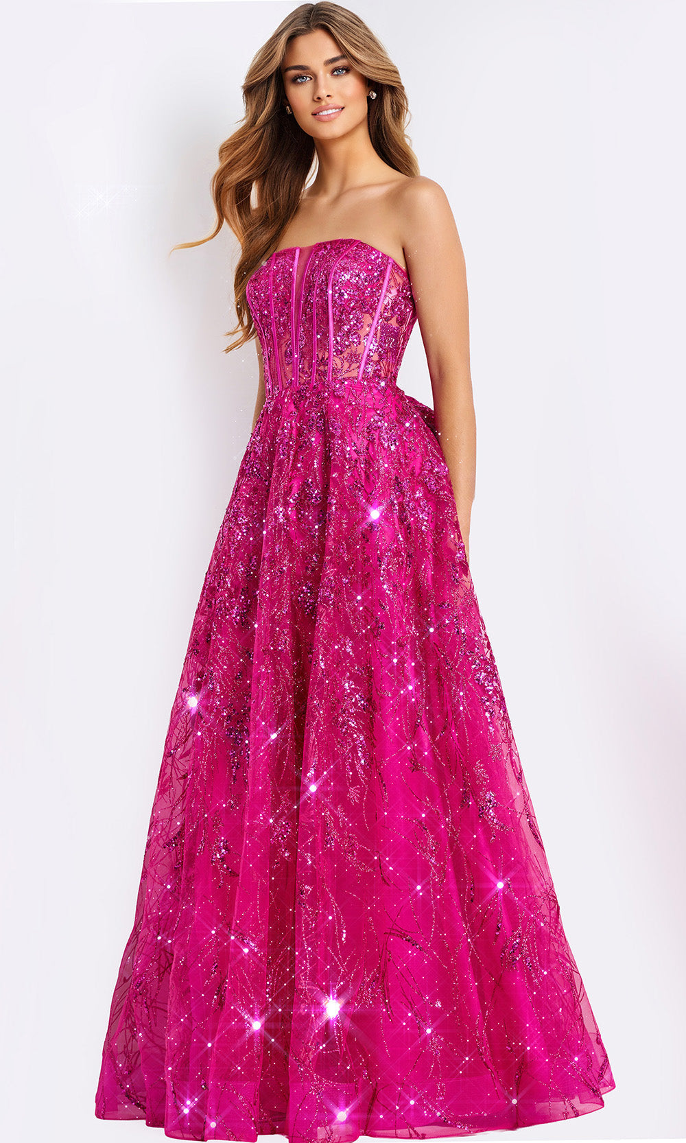 Jovani 45913 - Bow Back Shimmer Straight Neckline Gown - view 5