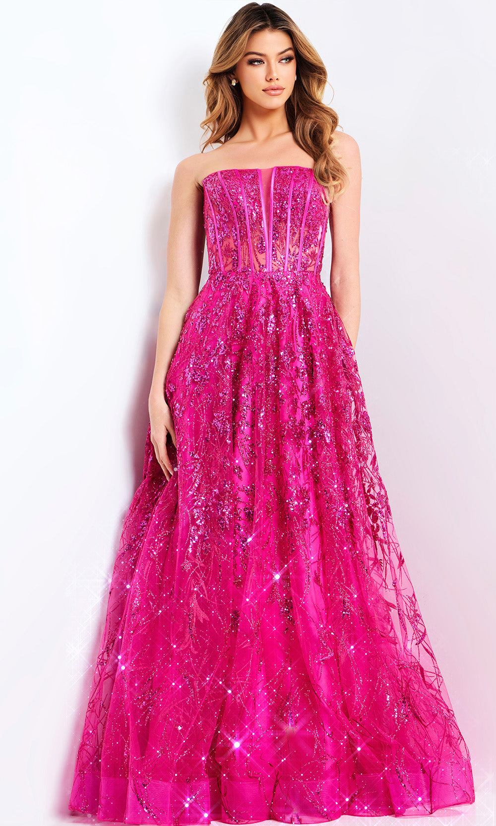 Jovani 45913 - Bow Back Shimmer Straight Neckline Gown - designer prom dress at Silhouette Dresses