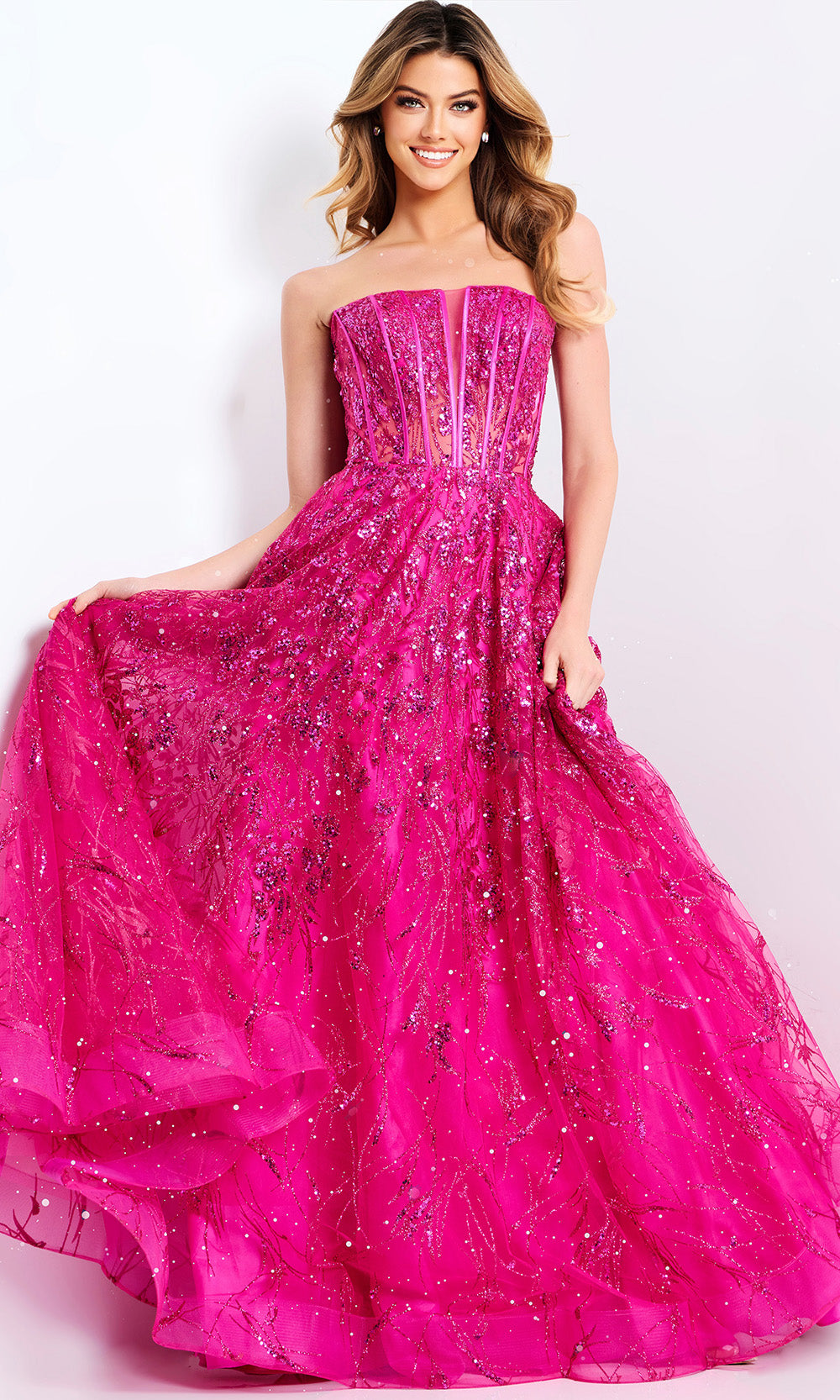 Jovani 45913 - Bow Back Shimmer Straight Neckline Gown - view 6