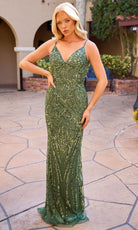 Primavera Couture 4593 - Deep V-Neck Fitted Long Dress - view 5