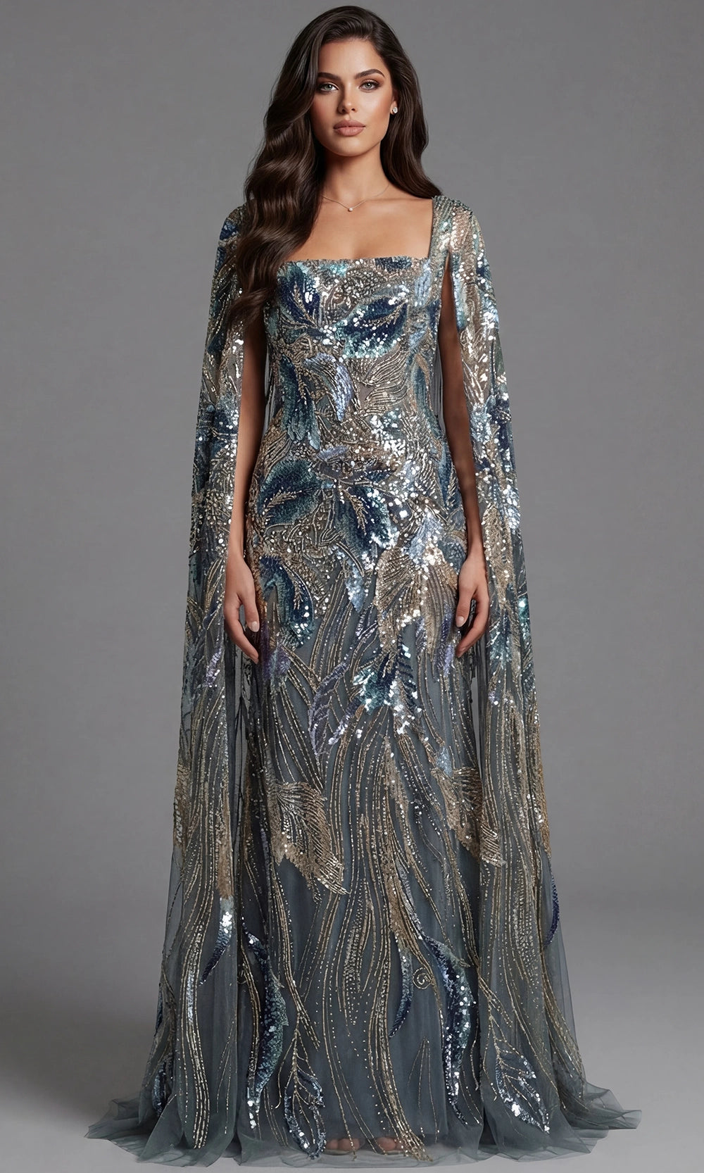 Jovani 45941 - Square Neck Cape Sleeve Evening Gown - designer prom dress at Silhouette Dresses