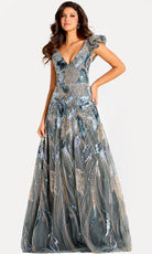 Jovani 45942 - Ruffled Cap Sleeve Sequin Evening Gown - back view