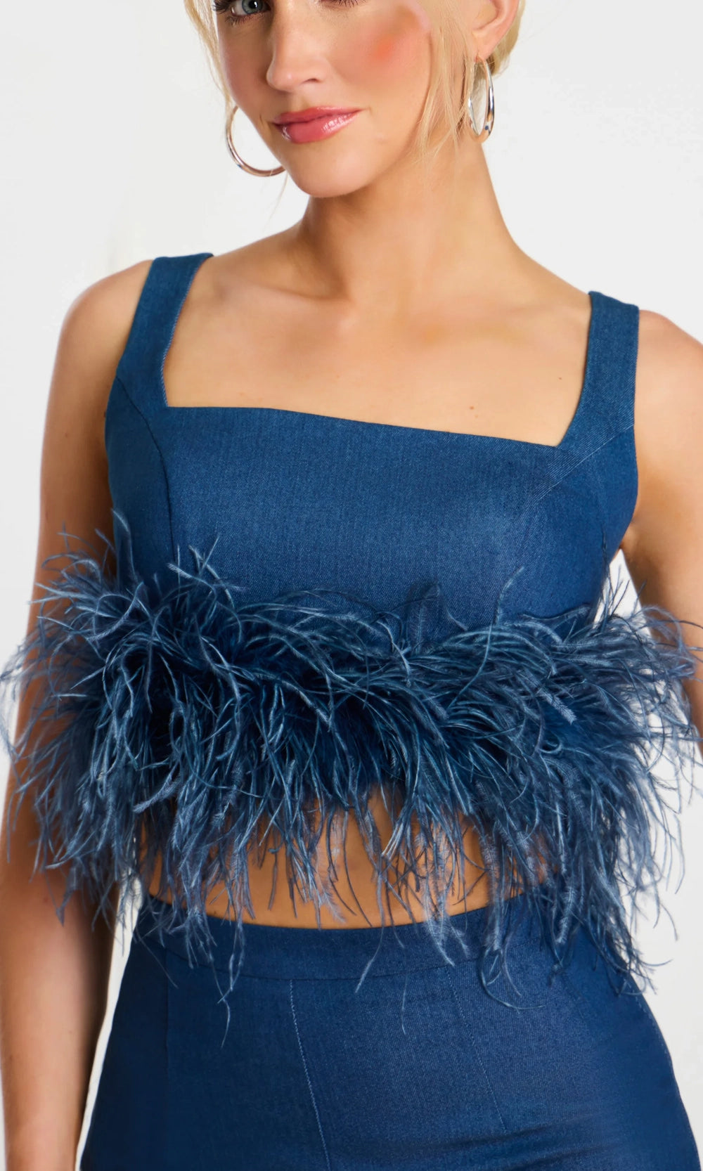 Jovani 45973 - Feather Trim Square Neck Two Piece Pantsuit - back view