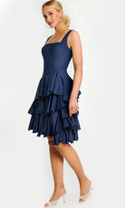 Jovani 45997 - Denim Square Neck Tiered Ruffle Dress - back view