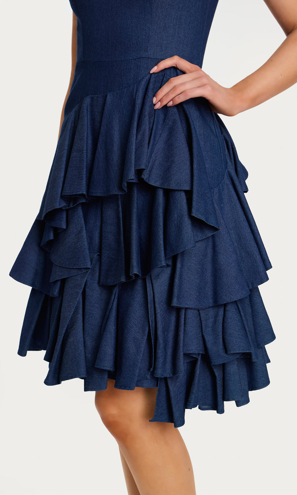 Jovani 45997 - Denim Square Neck Tiered Ruffle Dress - view 4